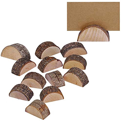NJ Rustic Wood Wedding Place Card Holders Half-Round Table Numbers Holder Stand Wooden Memo Holder Card Photo Picture Note Clip Holders Escort Card Holder for hotel and restaurant : 12 Pcs
