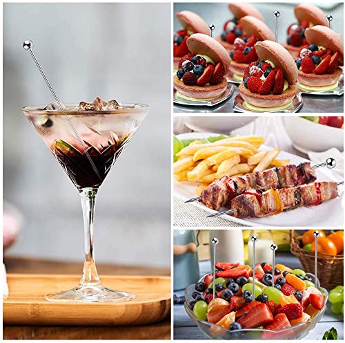 NJ Cocktail Picks 304 Stainless Steel Martini Olive Skewers Reusable Sticks Starter Toothpicks Fruit Stick, Salad Pick, Fruit Chaat picks, Olive Fork, Perfect for Party Home Bar - 4.3 Inches: 8 Pcs