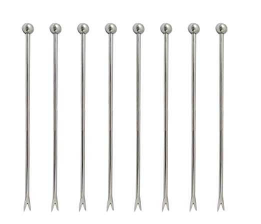 NJ Cocktail Picks 304 Stainless Steel Martini Olive Skewers Reusable Sticks Starter Toothpicks Fruit Stick, Salad Pick, Fruit Chaat picks, Olive Fork, Perfect for Party Home Bar - 4.3 Inches: 8 Pcs