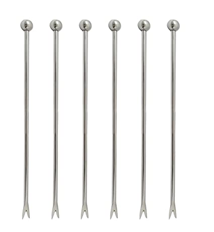 NJ Cocktail Picks 304 Stainless Steel Martini Olive Skewers Reusable Sticks Starter Toothpicks Fruit Stick, Salad Pick, Fruit Chaat picks, Olive Fork, Perfect for Party Home Bar - 4.3 Inches: 6 Pcs