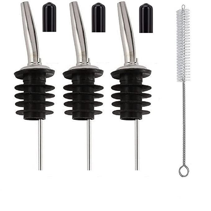 NJ 304 Stainless Steel Bottle Pourers with small dust cover and cleaning brush