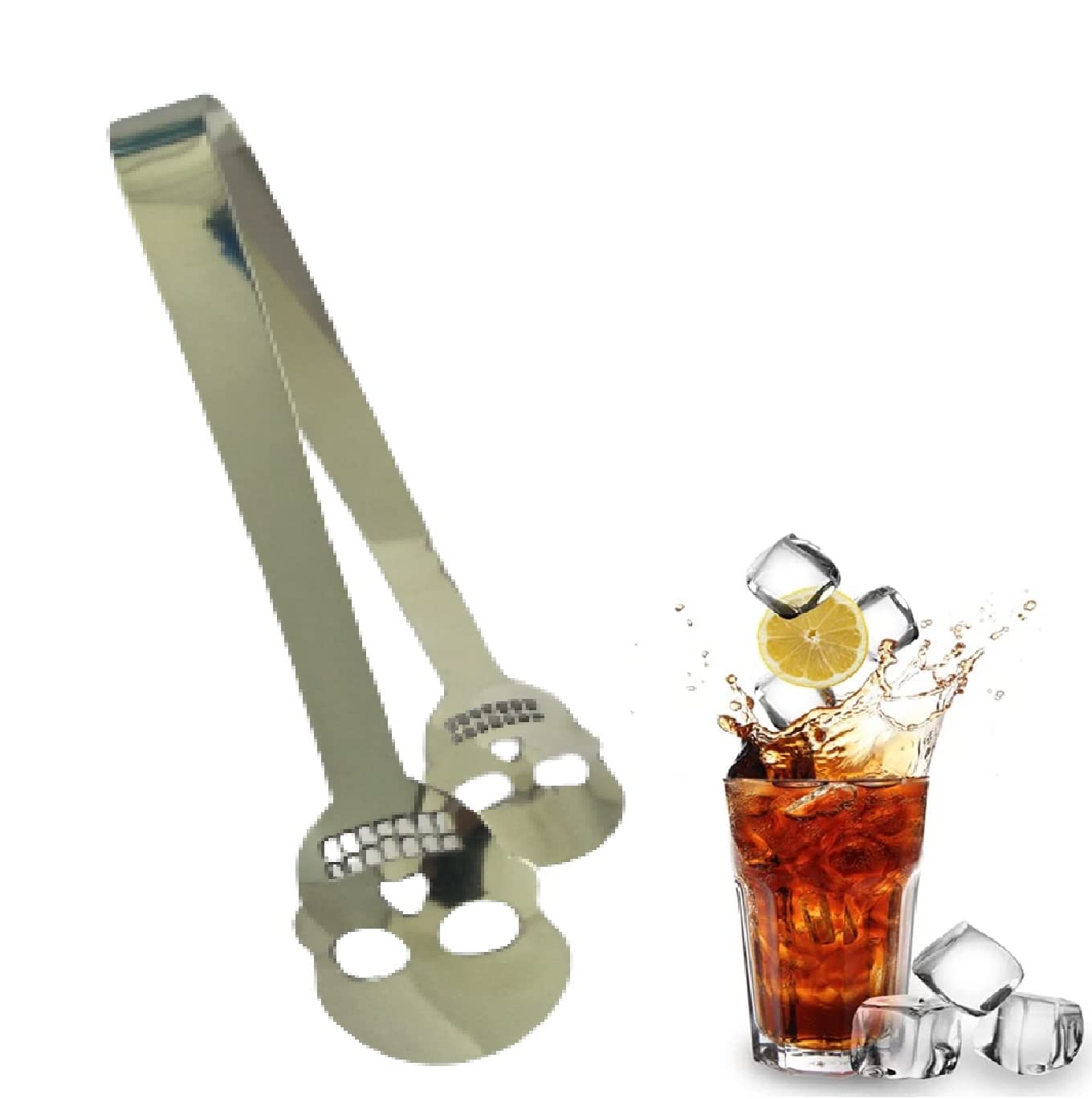 NJ Stainless Steel Skeleton design Ice Catcher Ice Tong, 7 inch Ice Cube Serving Tongs