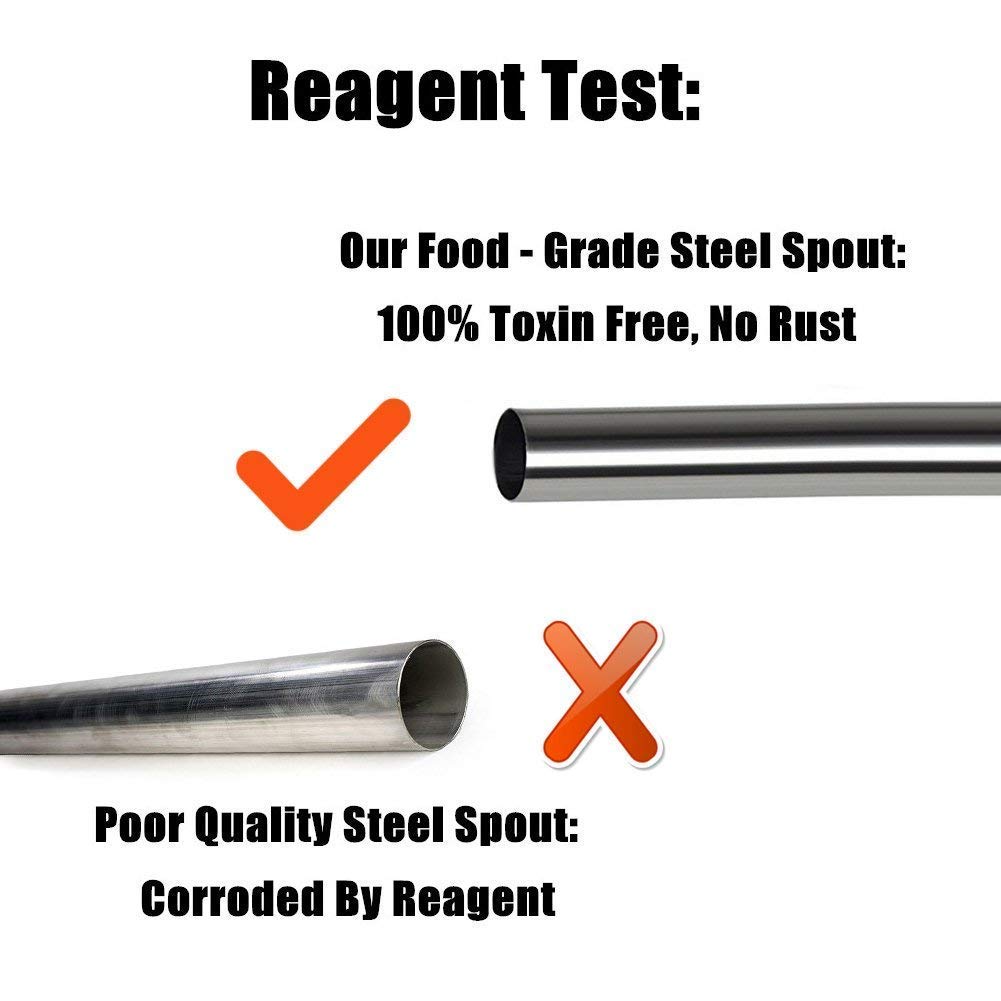 NJ 304 Stainless Steel Bottle Pourers with yellow dust cover and cleaning brush