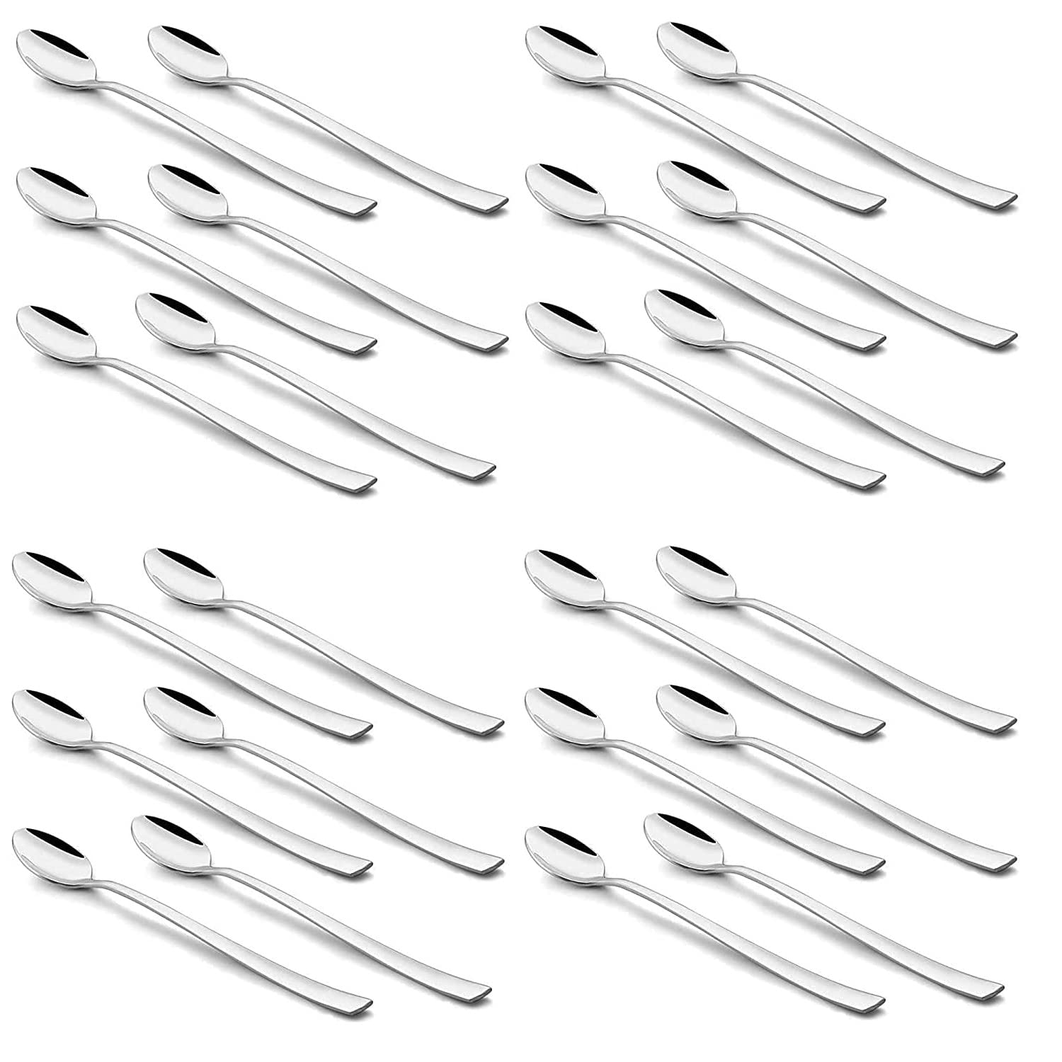 NJ Long Handle Iced Tea Spoon, Coffee Spoon, Ice Cream Spoon for Tall Glasses, Stainless Steel Cocktail Stirring Spoons, Soda Spoons, Extra Long Spoon, Milkshake Spoon: Set of 24