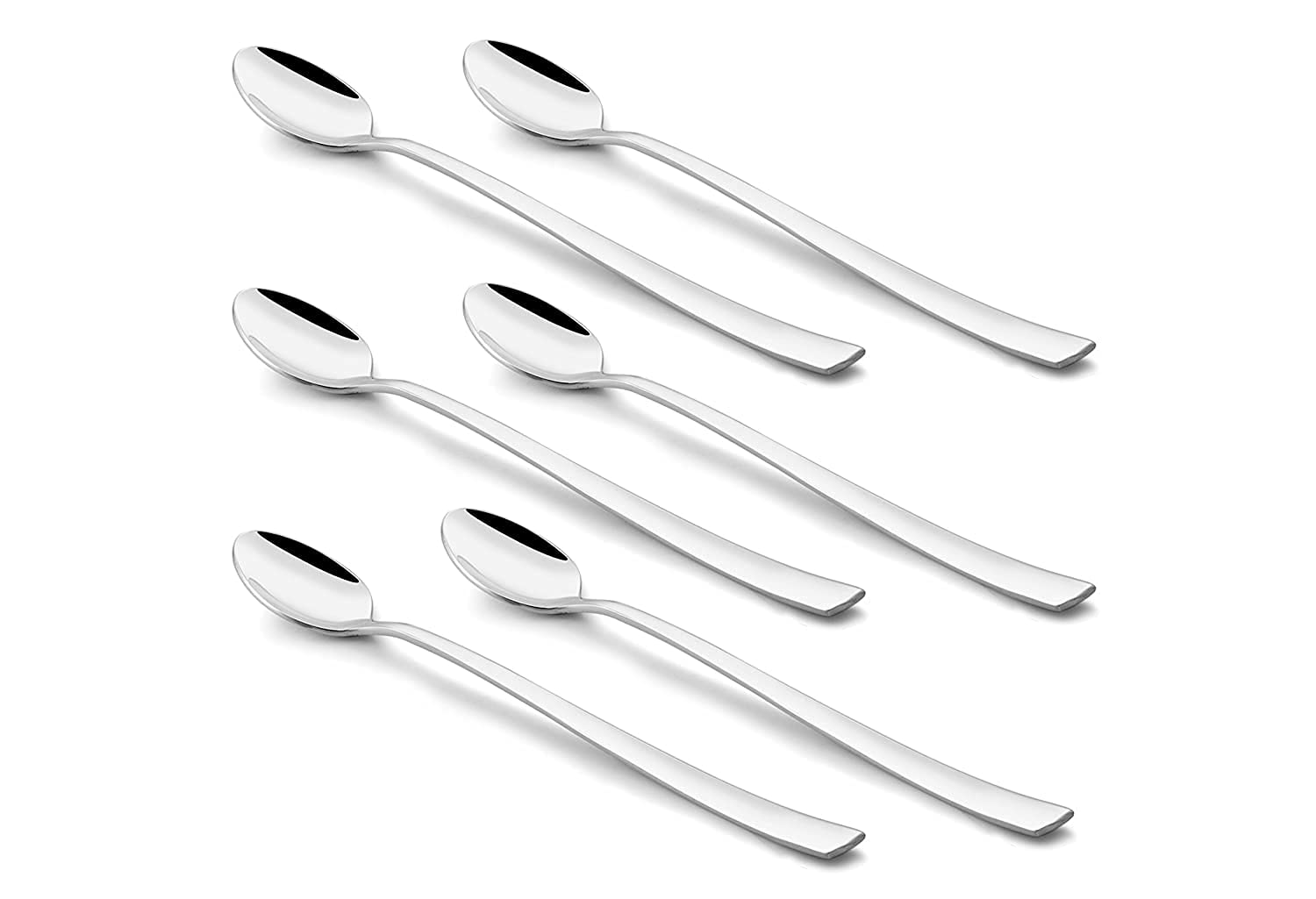 NJ Long Handle Iced Tea Spoon, Coffee Spoon, Ice Cream Spoon for Tall Glasses, Stainless Steel Cocktail Stirring Spoons, Soda Spoons, Extra Long Spoon, Milkshake Spoon: Set of 6