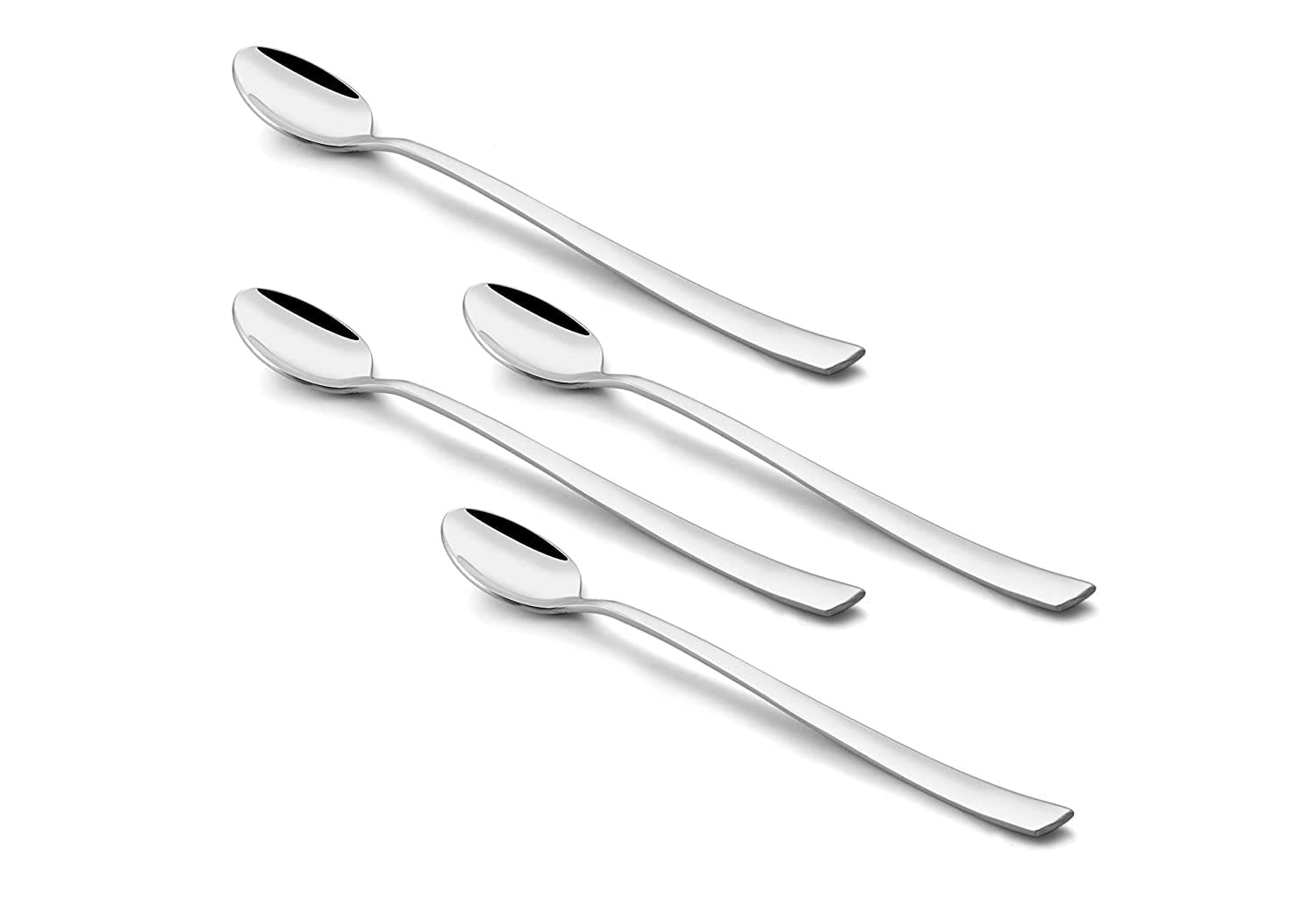 NJ Long Handle Iced Tea Spoon, Coffee Spoon, Ice Cream Spoon for Tall Glasses, Stainless Steel Cocktail Stirring Spoons, Soda Spoons, Extra Long Spoon, Milkshake Spoon: Set of 4