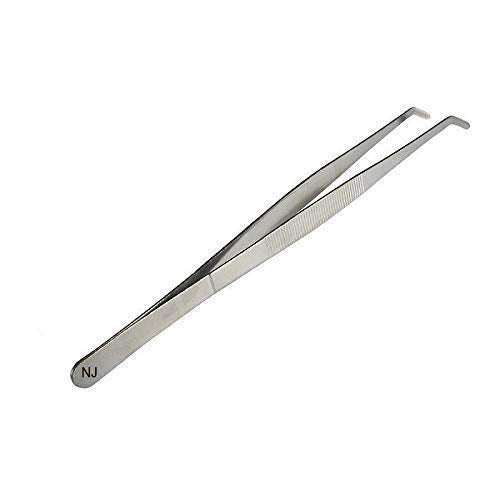 NJ Culinary Chef Tweezer 6.3 Inches, Food Design Styling Stainless Steel Precision Tongs Curved Serrated Fine Tip