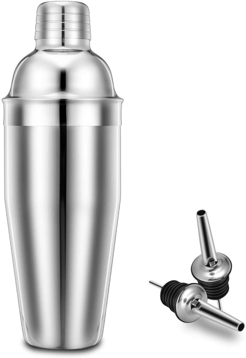 NJ Cocktail Shaker Set, 750 ml Martini Shaker,Drink Shaker Built-in Strainer with 2 Liquor Pourers,18/8 Stainless Steel Bartender Kit Bar Tools: 3 Pcs