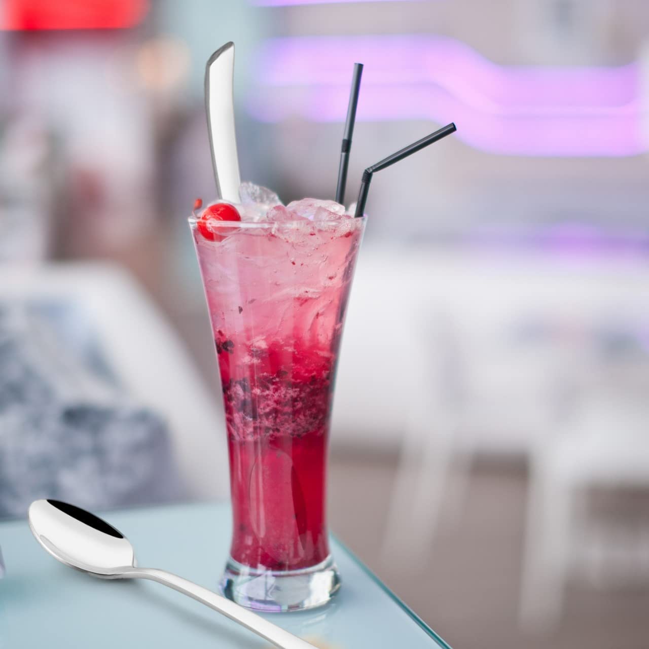 NJ Long Handle Iced Tea Spoon, Coffee Spoon, Ice Cream Spoon for Tall Glasses, Stainless Steel Cocktail Stirring Spoons, Soda Spoons, Extra Long Spoon, Milkshake Spoon: Set of 2