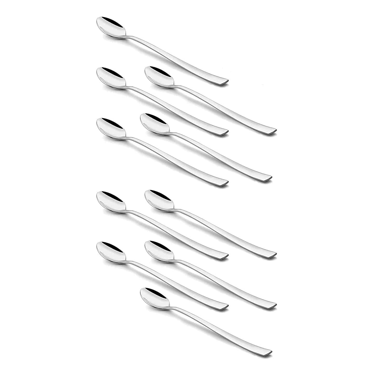 NJ Long Handle Iced Tea Spoon, Coffee Spoon, Ice Cream Spoon for Tall Glasses, Stainless Steel Cocktail Stirring Spoons, Soda Spoons, Extra Long Spoon, Milkshake Spoon: Set of 10