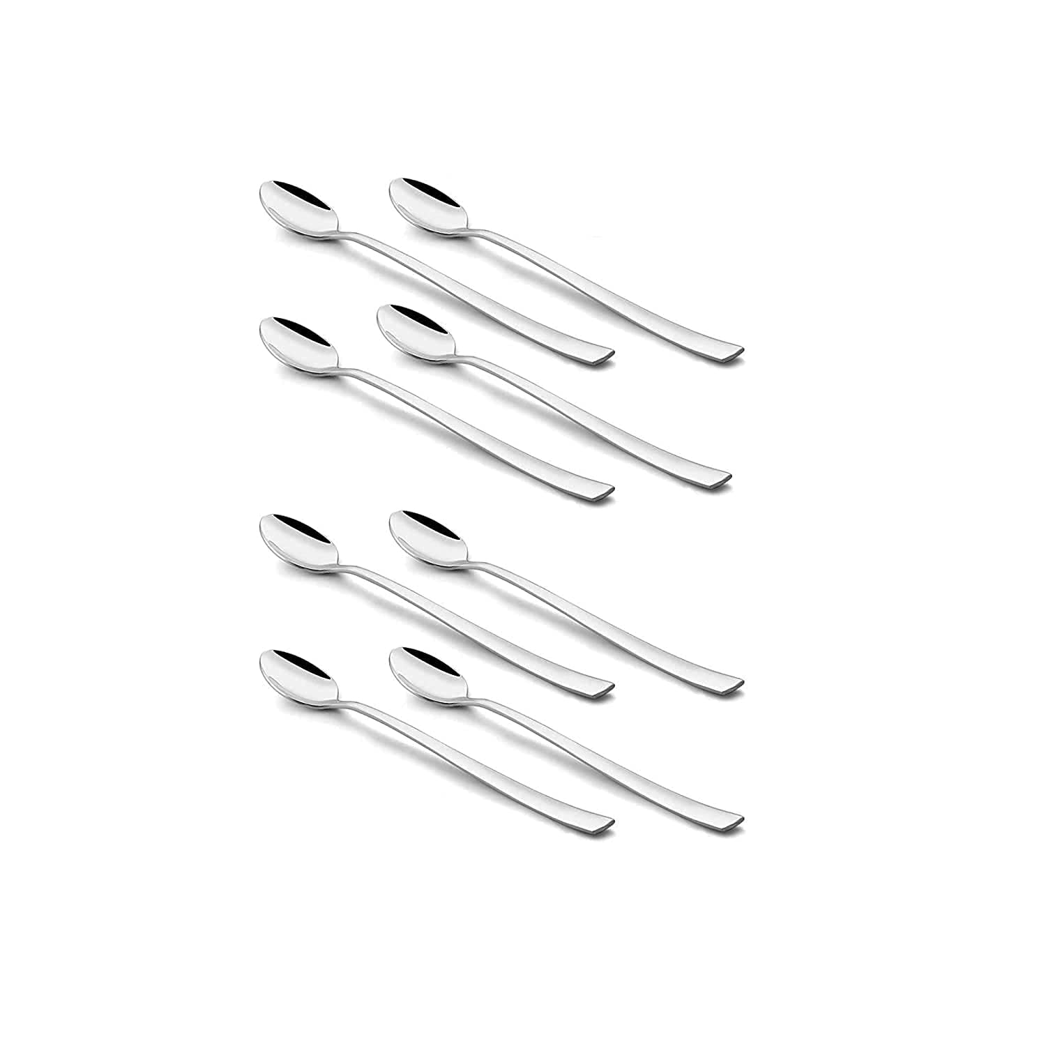 NJ Long Handle Iced Tea Spoon, Coffee Spoon, Ice Cream Spoon for Tall Glasses, Stainless Steel Cocktail Stirring Spoons, Soda Spoons, Extra Long Spoon, Milkshake Spoon: Set of 8