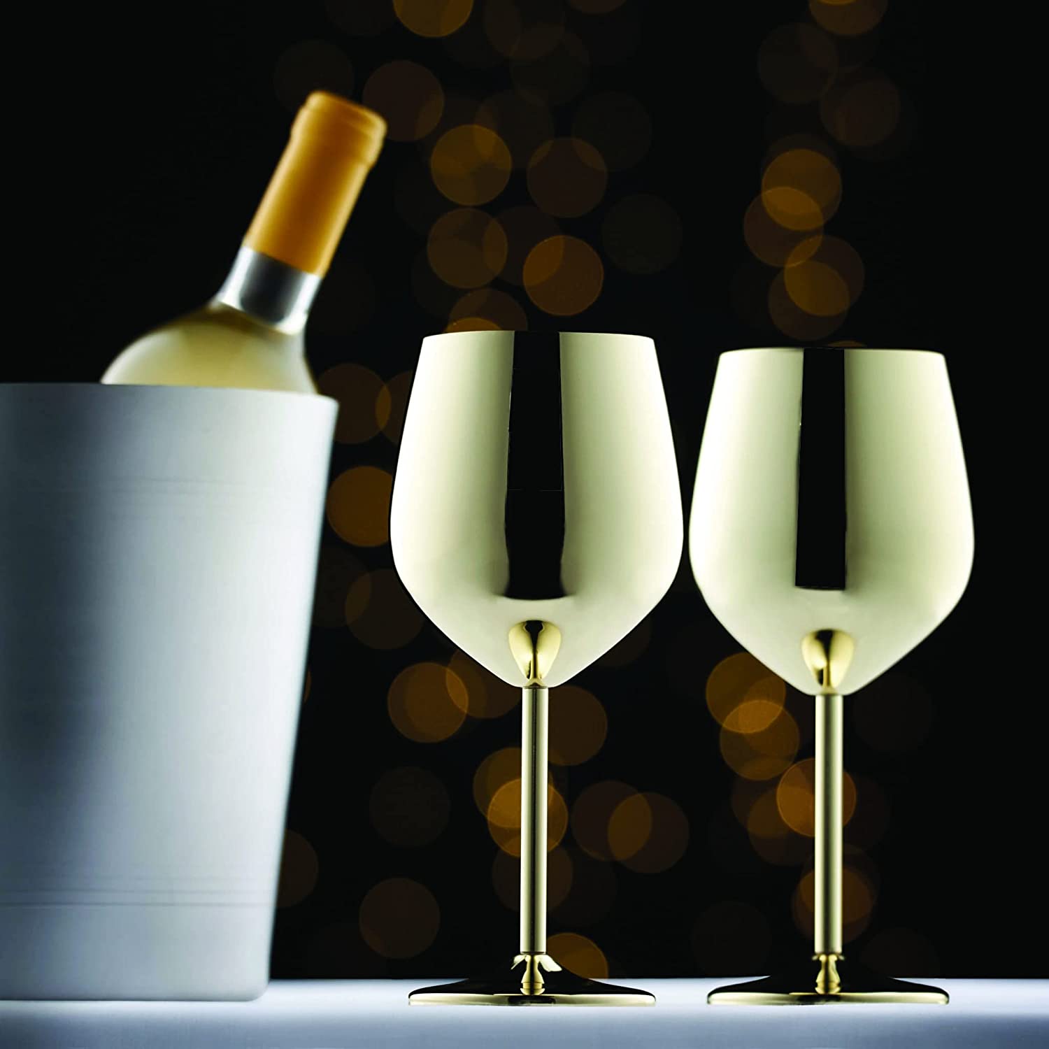 NJ Gold Wine Glasses, Shatter Proof Gold Coated Steel Unbreakable Wine Glass Goblets, Gift for Men and Women, Party Supplies - 350 ml: Set of 4 Pcs