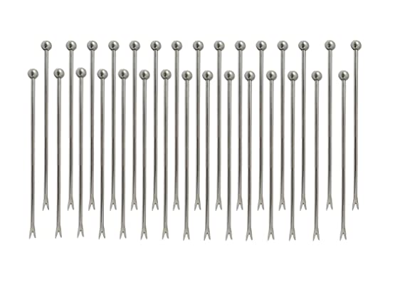 NJ Cocktail Picks 304 Stainless Steel Martini Olive Skewers Reusable Sticks Starter Toothpicks Fruit Stick, Salad Pick, Fruit Chaat picks, Olive Fork, Perfect for Party Home Bar - 4.3 Inches: 30 Pcs
