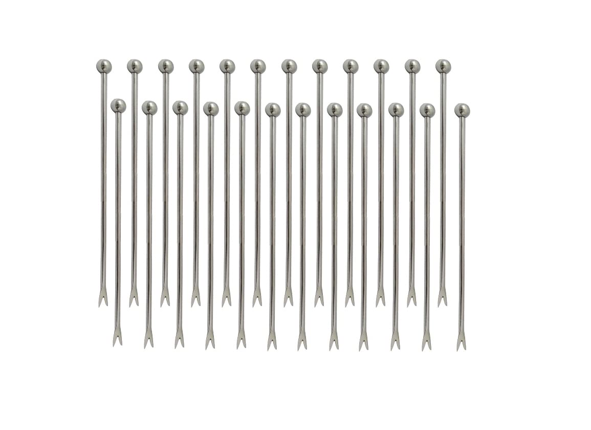 NJ Cocktail Picks 304 Stainless Steel Martini Olive Skewers Reusable Sticks Starter Toothpicks Fruit Stick, Salad Pick, Fruit Chaat picks, Olive Fork, Perfect for Party Home Bar - 4.3 Inches: 24 Pcs