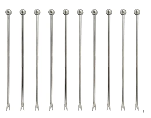 NJ Cocktail Picks 304 Stainless Steel Martini Olive Skewers Reusable Sticks Starter Toothpicks Fruit Stick, Salad Pick, Fruit Chaat picks, Olive Fork, Perfect for Party Home Bar - 4.3 Inches: 10 Pcs