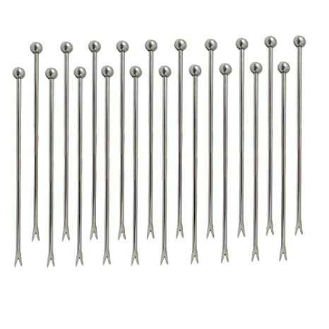 NJ Cocktail Picks 304 Stainless Steel Martini Olive Skewers Reusable Sticks Starter Toothpicks Fruit Stick, Salad Pick, Fruit Chaat picks, Olive Fork, Perfect for Party Home Bar - 4.3 Inches: 20 Pcs