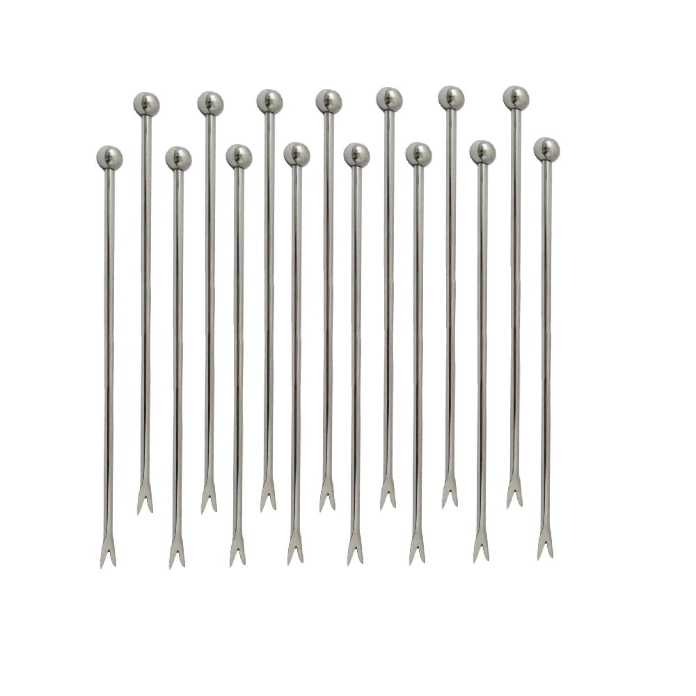 NJ Cocktail Picks 304 Stainless Steel Martini Olive Skewers Reusable Sticks Starter Toothpicks Fruit Stick, Salad Pick, Fruit Chaat picks, Olive Fork, Perfect for Party Home Bar - 4.3 Inches: 15 Pcs