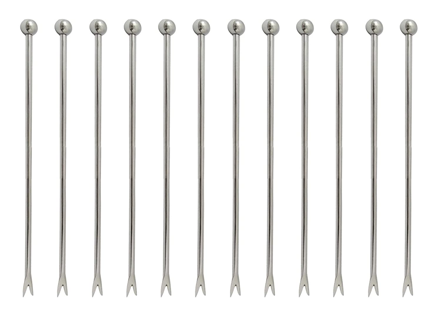 NJ Cocktail Picks 304 Stainless Steel Martini Olive Skewers Reusable Sticks Starter Toothpicks Fruit Stick, Salad Pick, Fruit Chaat picks, Olive Fork, Perfect for Party Home Bar - 4.3 Inches: 12 Pcs