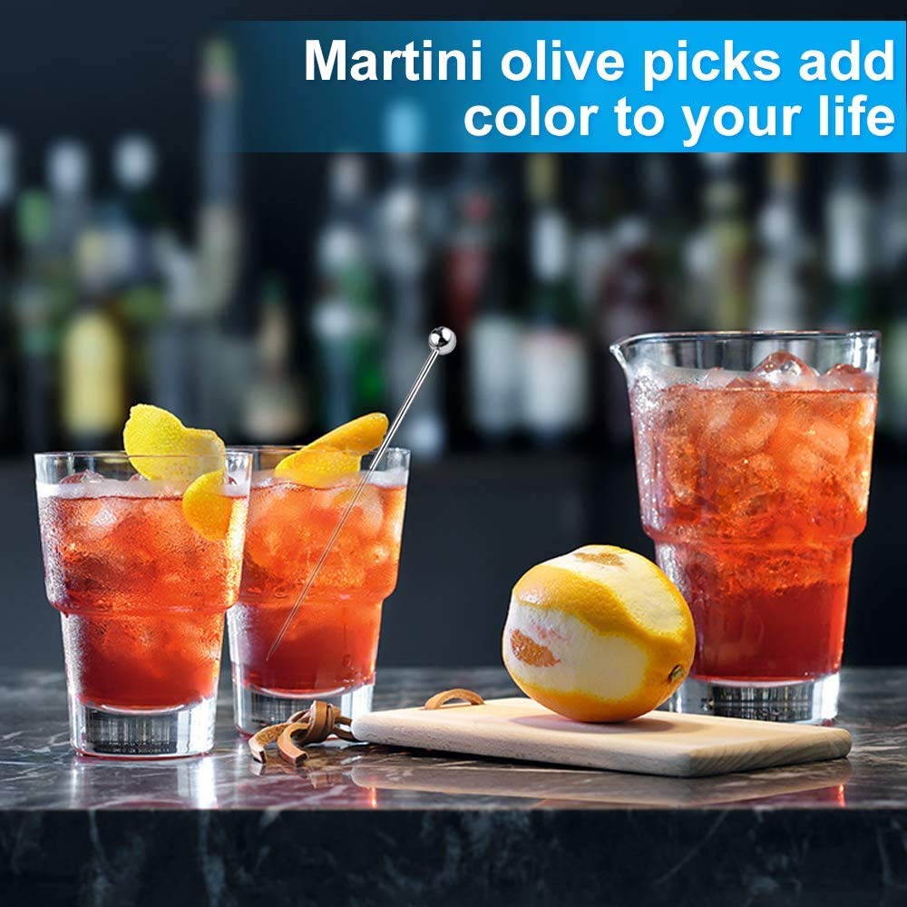 NJ Cocktail Picks 304 Stainless Steel Martini Olive Skewers Reusable Sticks Starter Toothpicks Fruit Stick, Salad Pick, Fruit Chaat picks, Olive Fork, Perfect for Party Home Bar - 4.3 Inches: 50 Pcs