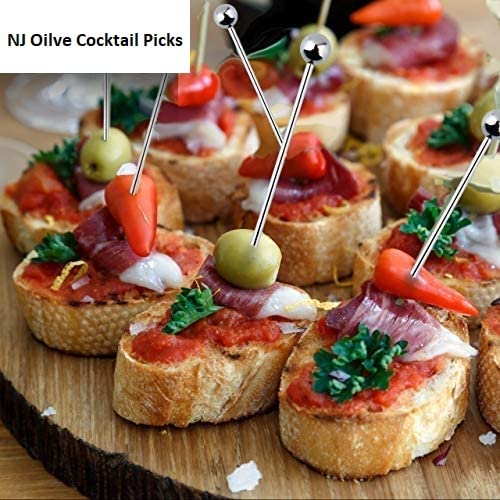 NJ Cocktail Picks 304 Stainless Steel Martini Olive Skewers Reusable Sticks Starter Toothpicks Fruit Stick, Salad Pick, Fruit Chaat picks, Olive Fork, Perfect for Party Home Bar - 4.3 Inches: 20 Pcs