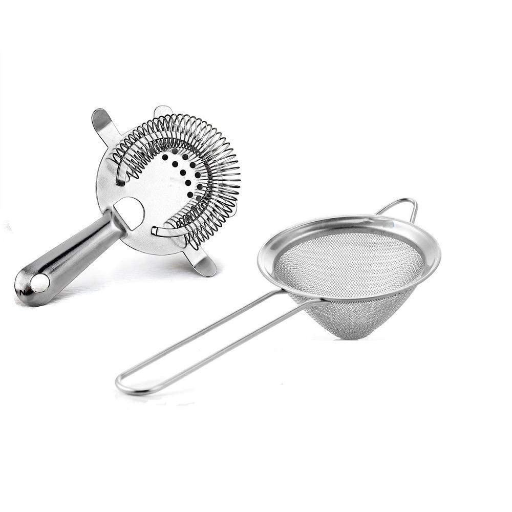 NJ Stainless Steel Fine Mesh Small Funnel Style Hawthorne Bar Strainer, 3-inch -2 Pieces/Set