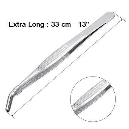 NJ Long Feeding Tongs Aquarium Tweezers, Stainless Steel Curved Tip Aquascaping Tweezer for Fish Tank Aquatic Plants, Extra Long Tweezer :13" Long