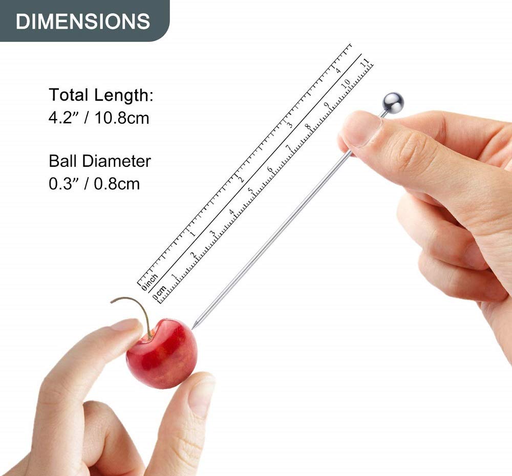 NJ Cocktail Picks 304 Stainless Steel Martini Olive Skewers Reusable Sticks Appetizer Toothpicks Fruit Stick, Perfect for Party Home Bar - 4.3 Inches, 24 Pcs (Small Ball)