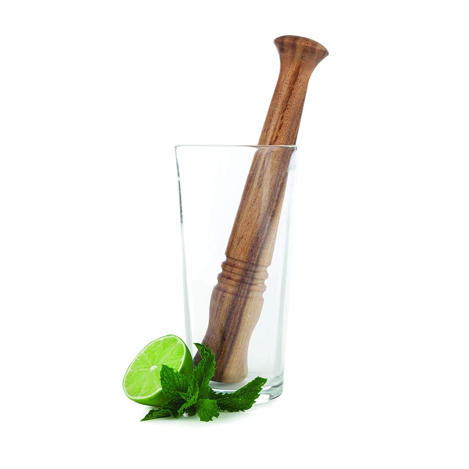 NJ Solid Sheesham Wooden Muddler Bar Tool, 10 - Inch Hardwood Mojito Muddler, Commercial Grade Cocktail Drink Muddlers, Bar Accessories: 1 Pc.