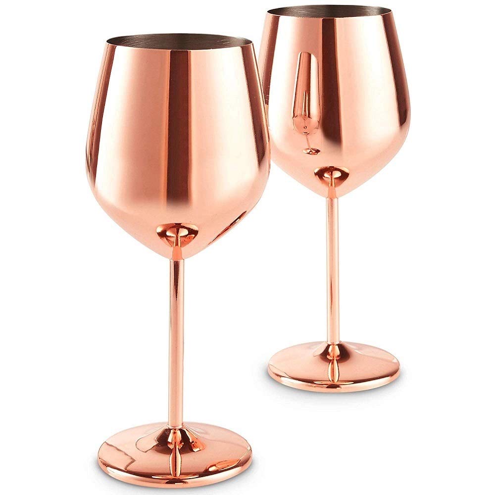 NJ Stainless Steel Stemmed Wine Glasses, Shatter Proof Copper Coated Unbreakable Wine Glass Goblets, Gift for Men and Women, Party Supplies - 350 ml: Set of 10 Pcs