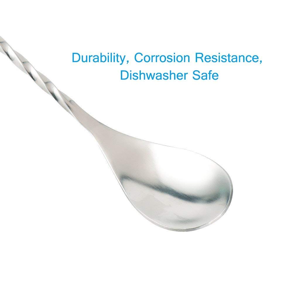 NJ Teardrop Twisted Design Bar Spoon, Premium Cocktail Mixing Spoon, Long Handle Stirring Spoon, Stainless Steel Cocktail Spoon Spiral Pattern, Gift Bar Cocktail Shaker Spoon 12 Inches : 2 Pcs Set
