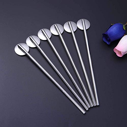 NJ Reusable Stainless Steel Drinking Spoon Straws 8 '', Food Grade Reusable Straw Stirrer for Restaurant, Hotel and Home Use with Cleaning Brush: 6 Pcs Set