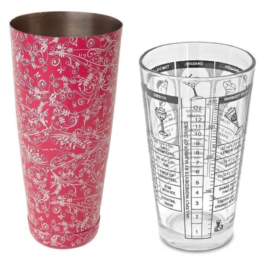 NJ Recipe Boston Shaker Set, Cocktail Shaker Set, Pink Mixing Shaker Cup with Measurement Boston Shaker Drink Martini Mixer, Stainless Steel Shaker : 2 Piece Set