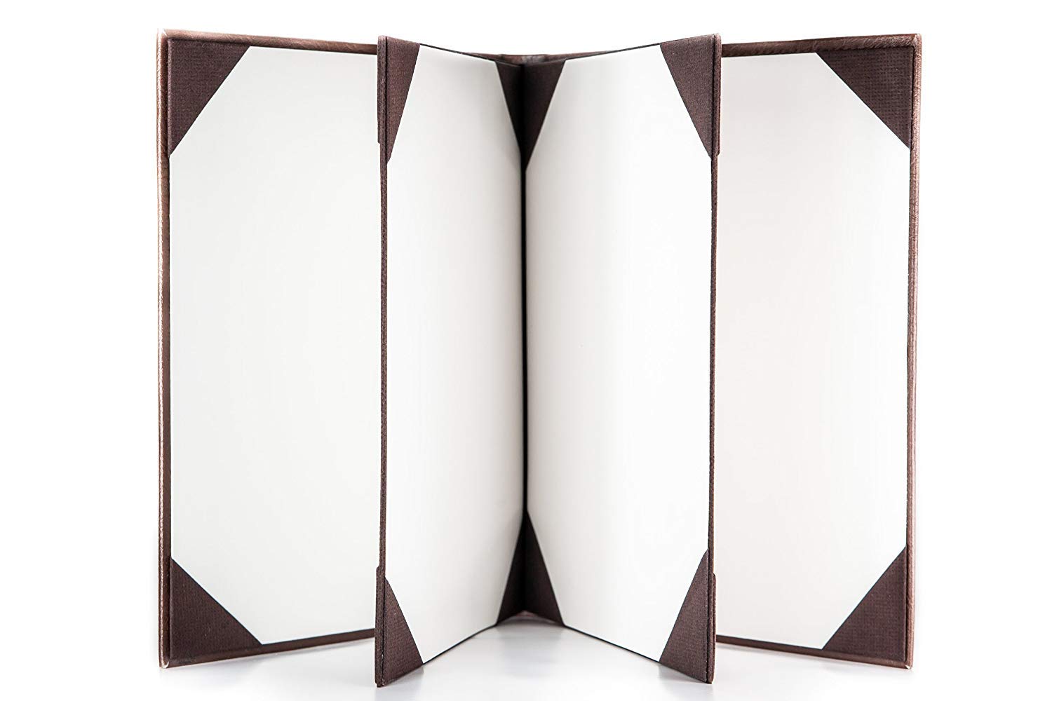 NJ Restaurant Leather Menu Covers Holders 9x12" Inches (4 panel 6 view folder): Brown