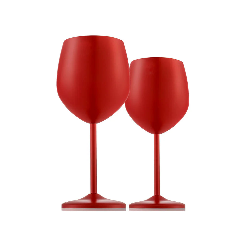 NJ Red Wine Glasses, Shatter Proof Red Coated Steel Unbreakable Wine Glass Goblets, Gift for Men and Women, Party Supplies - 350 ml: Set of 2 Pcs