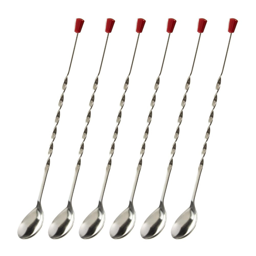 NJ Cocktail Mixing Spoons, Long Stainless Steel Mixing Stirrer Spoons, Strong Non-Rust Bartender Mixing Spoons Stirrer for Home & Bar Use Red Knob