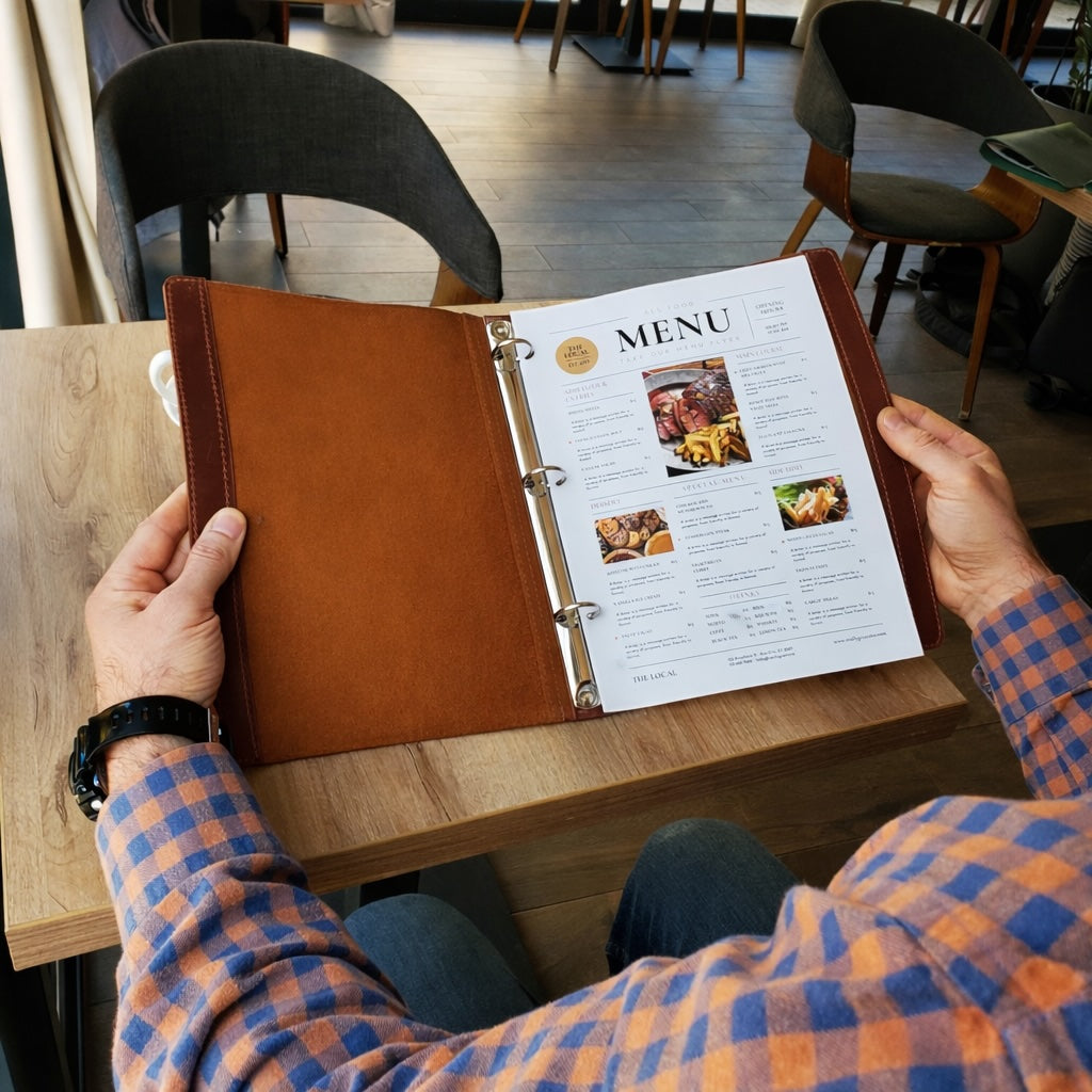 NJ Premium Restaurant Leather Menu Cover Holder 9x12" Inches with Binder