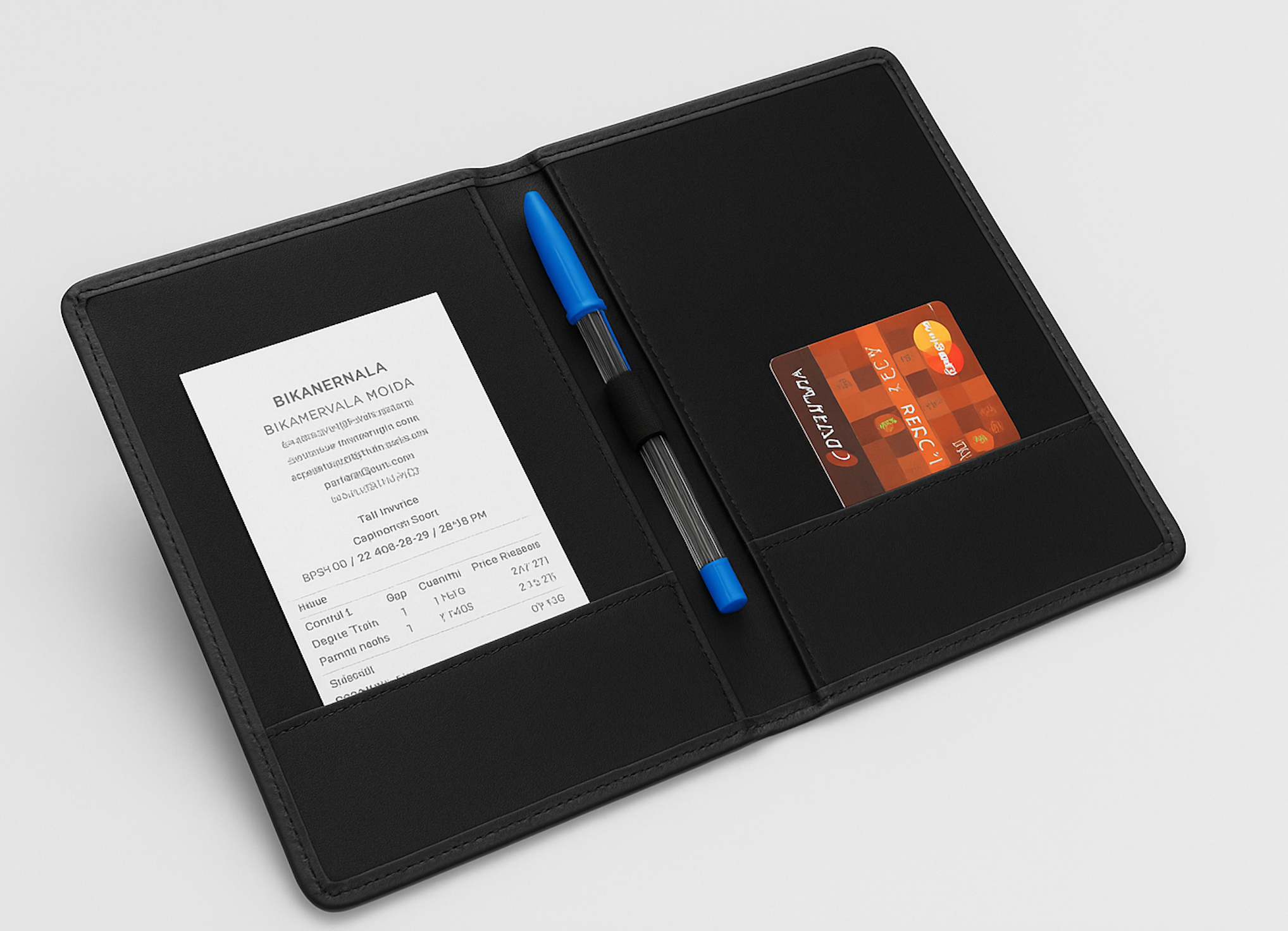 NJ Bill folder with Credit Card Pocket and Bill Receipt Pocket for Hotel and Restaurant: BLACK