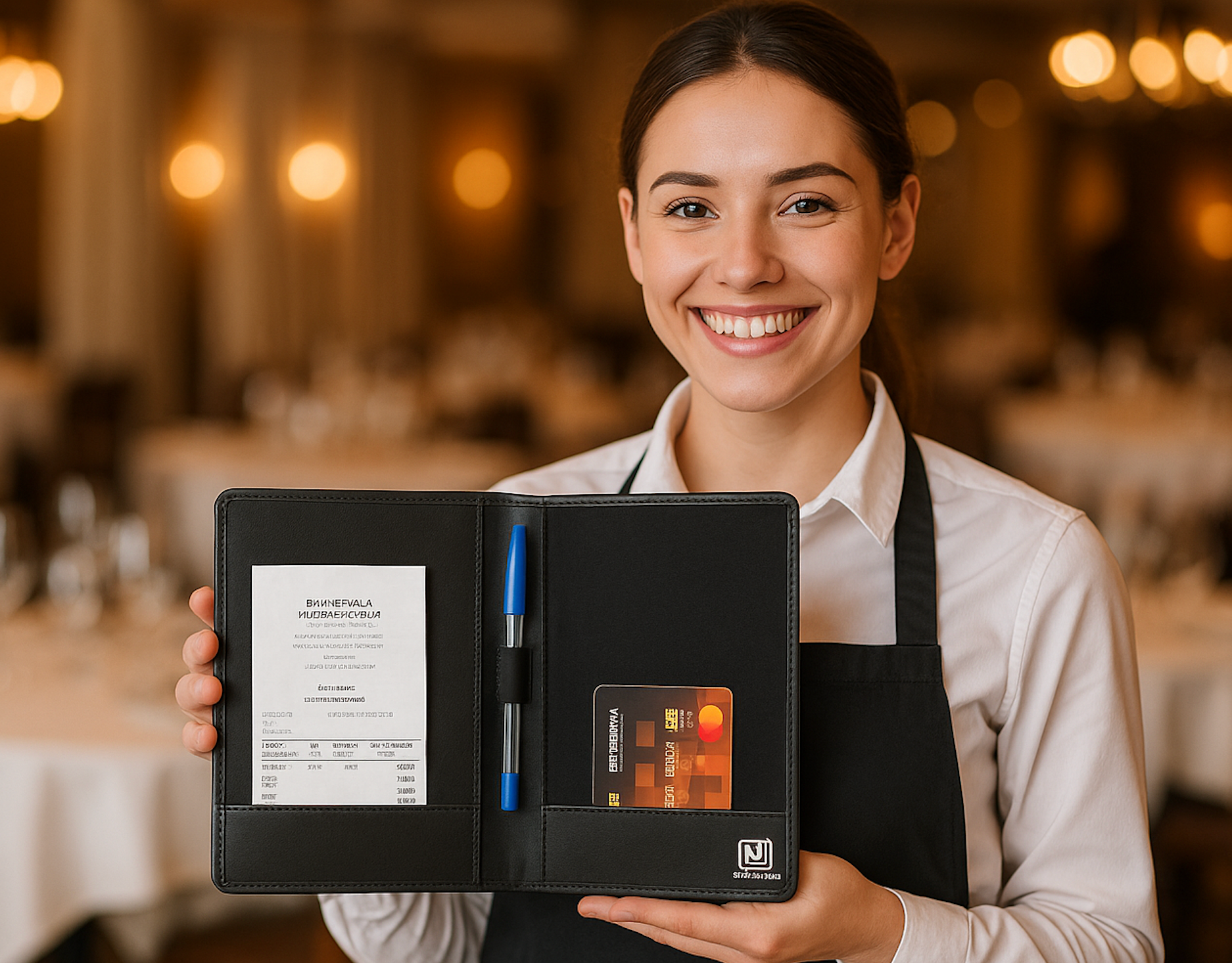 NJ Bill folder with Credit Card Pocket and Bill Receipt Pocket for Hotel and Restaurant: BLACK