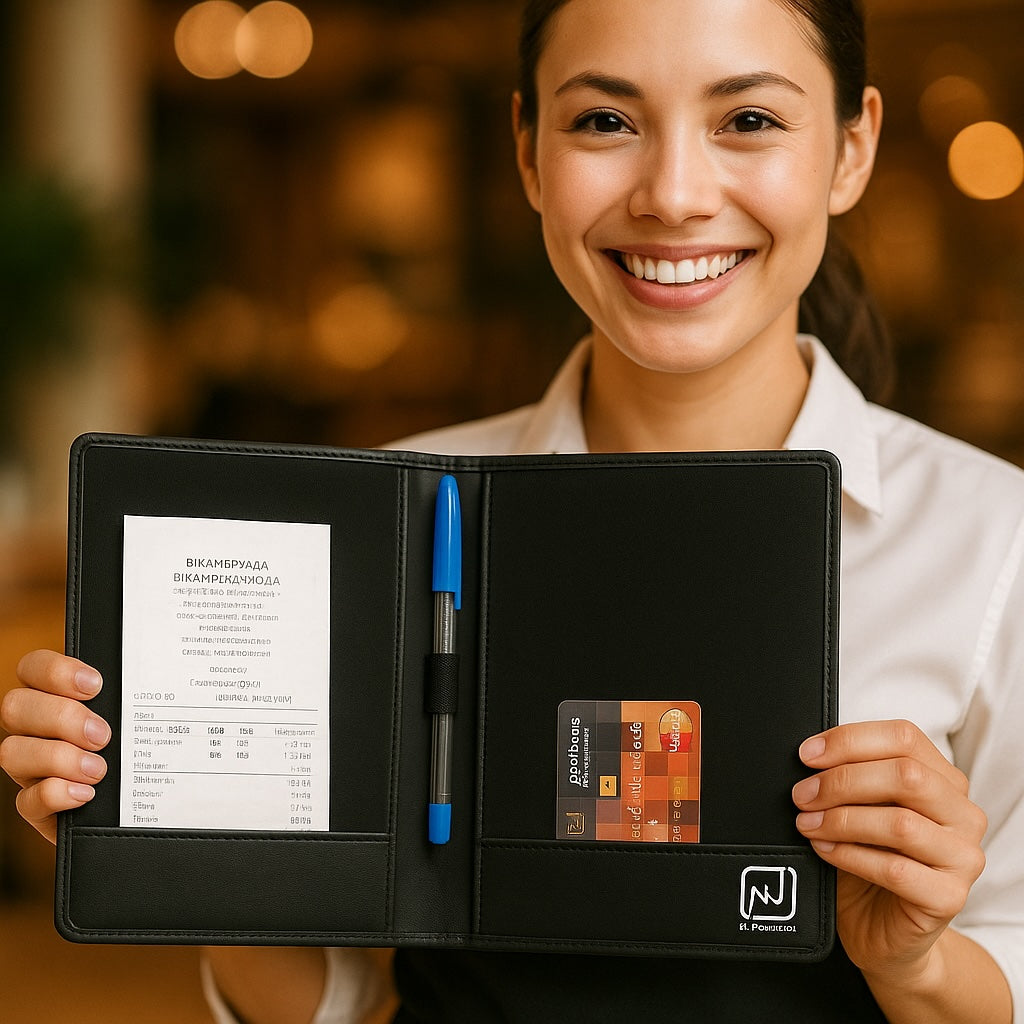 NJ Bill folder with Credit Card Pocket and Bill Receipt Pocket for Hotel and Restaurant: BLACK