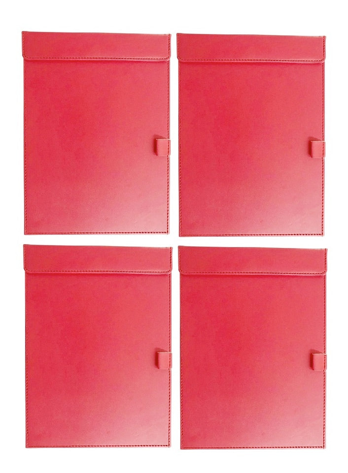 NJ Ultra Smooth PU Leather Clipboard, Business Meeting Magnetic Writing Pad with Pen Holder: A4 RED