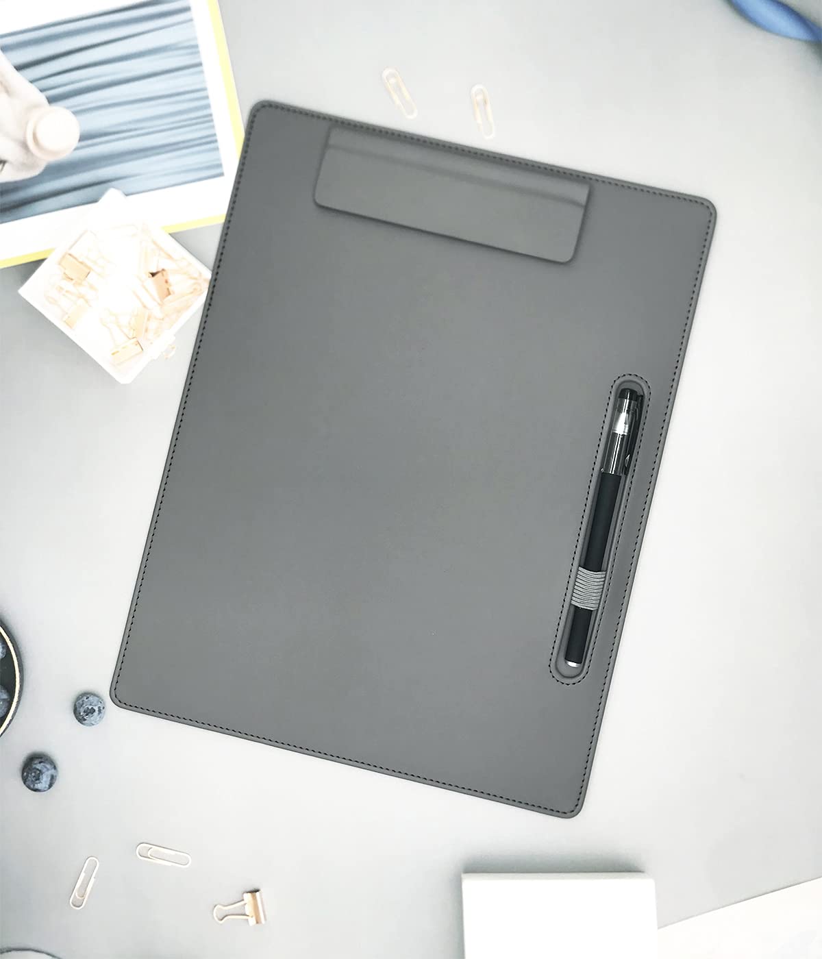 NJ PU Leather Magnetic Clipboard & Document Holder for Business Meetings 33x25 cm: GREY