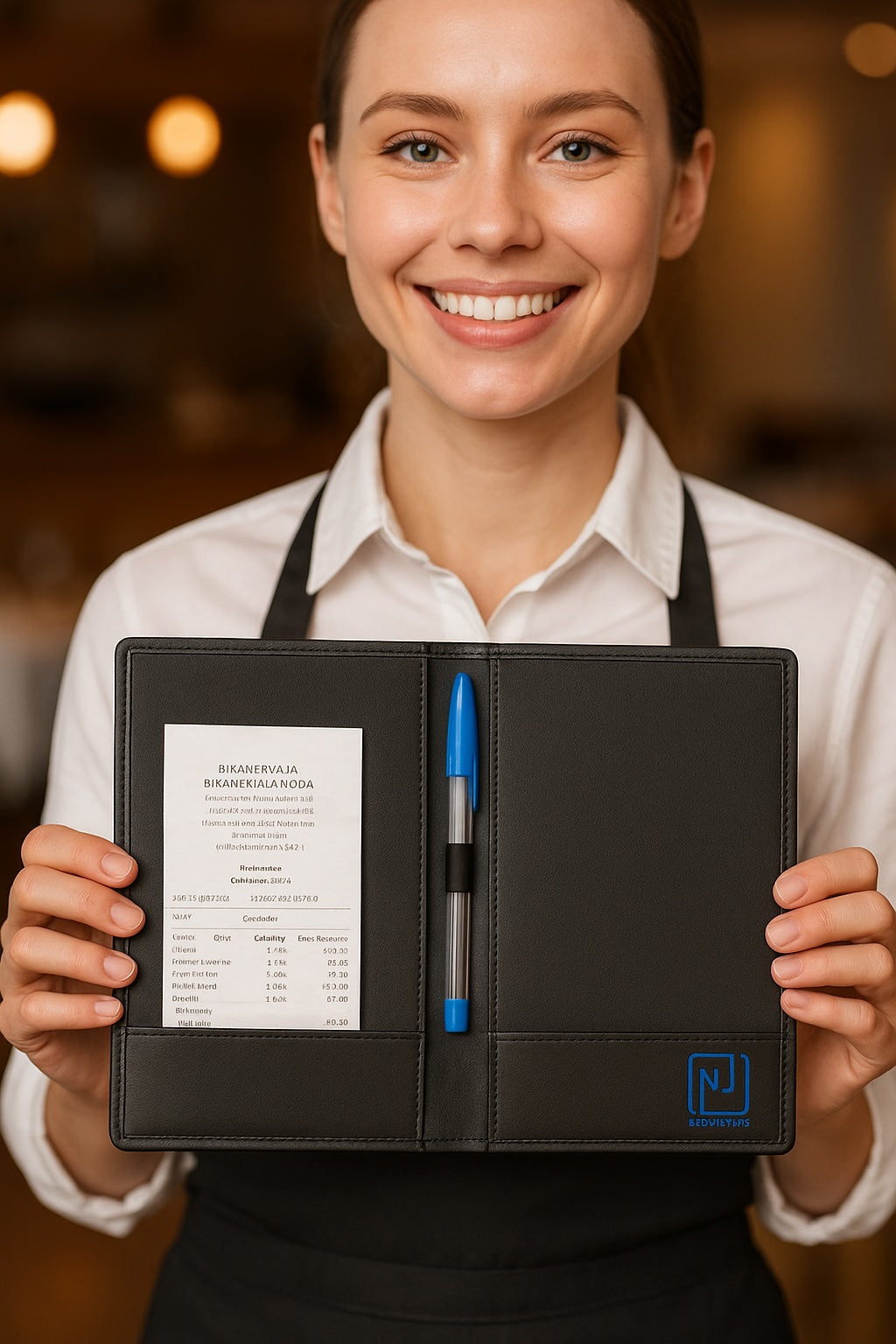 NJ Bill folder with Credit Card Pocket and Bill Receipt Pocket for Hotel and Restaurant: BLACK