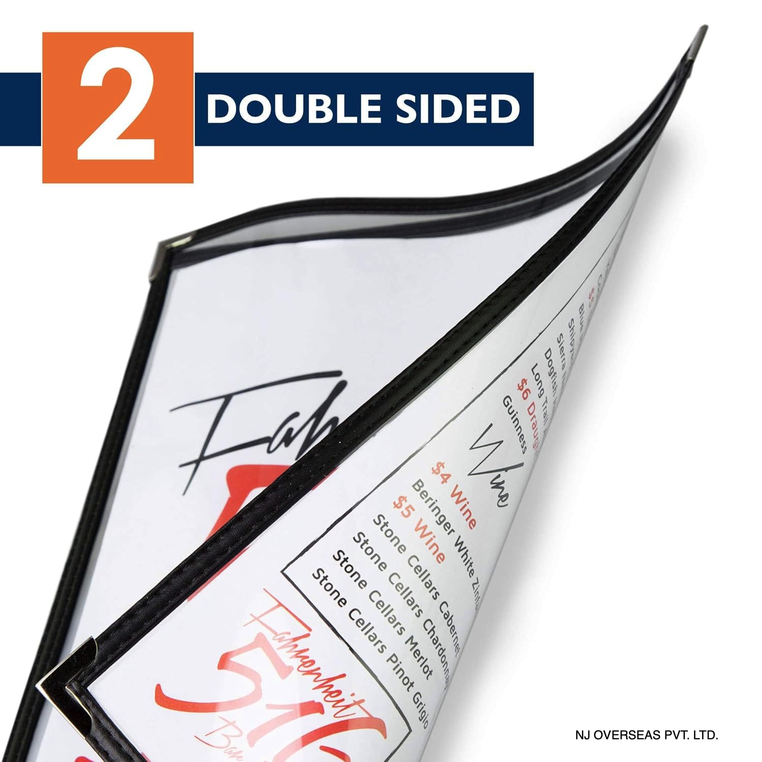 Menu Covers - Single Page, Fits 8.5 x 11 Inch Page Menu Holder Double Stitched Restaurant Menu Two Clear Viewing Surfaces