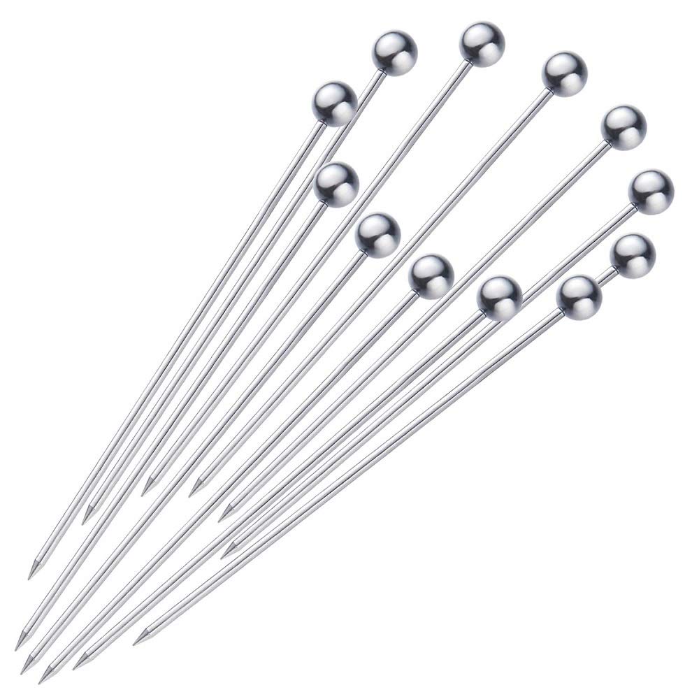 NJ Cocktail Picks 304 Stainless Steel Martini Olive Skewers Reusable Sticks Starter Toothpicks Fruit Stick, Perfect for Party Home Bar