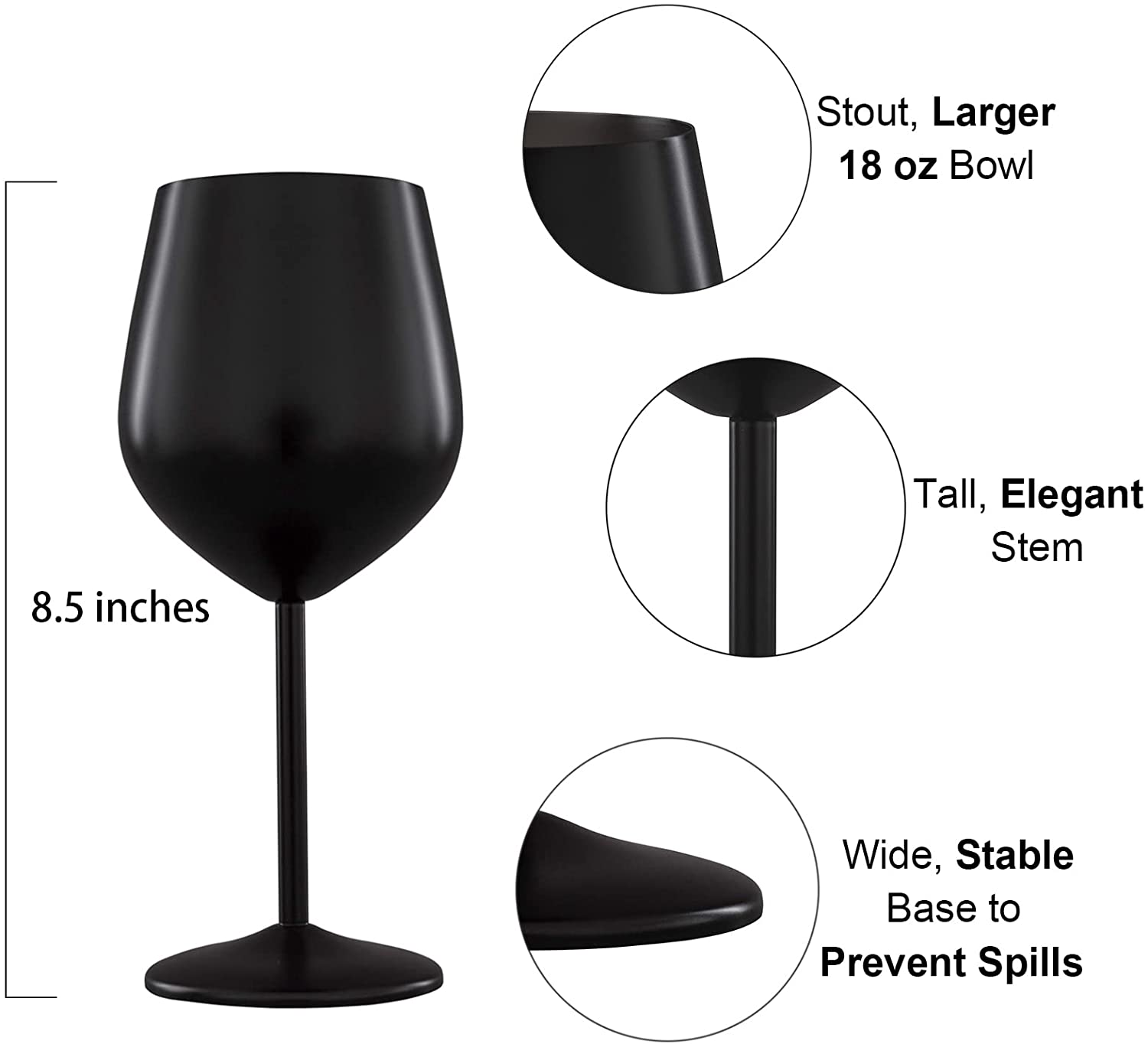 NJ Black Wine Glasses, Shatter Proof Steel Unbreakable Wine Glass, Drink Ware for Cocktails Gift for Men and Women - 350 ml: 2 Pcs Set