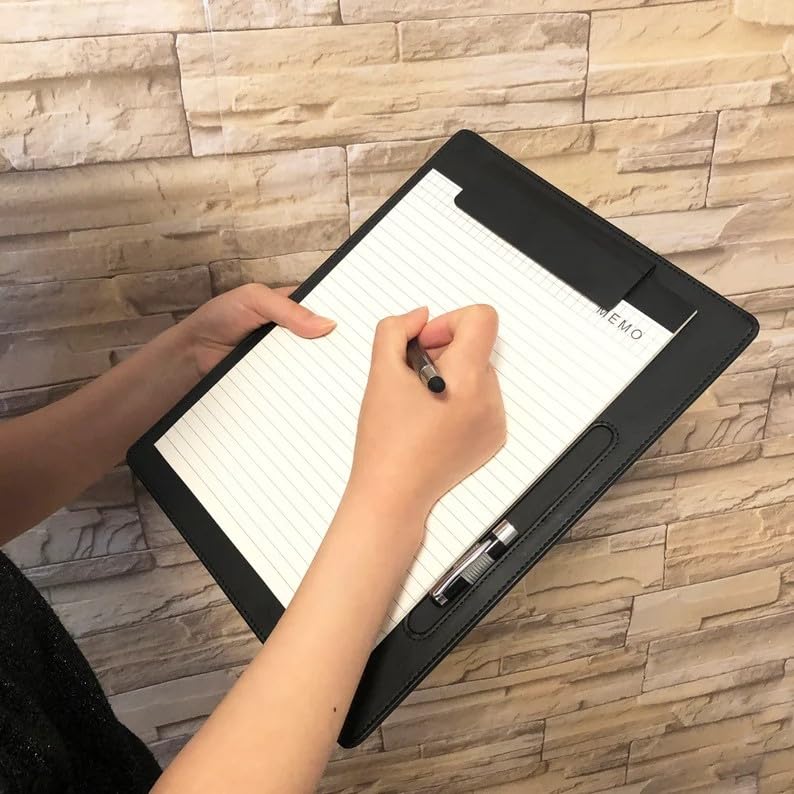 NJ PU Leather Magnetic Clipboard & Document Holder for Business Meetings 33x25 cm: BLACK