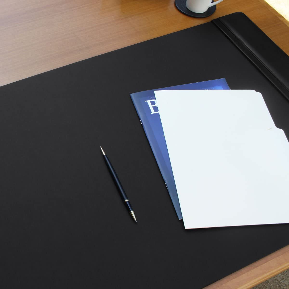 NJ Leather Office & Home Desk Blotter – Gaming Mouse Pad Protector, Black: 22x14 Inches