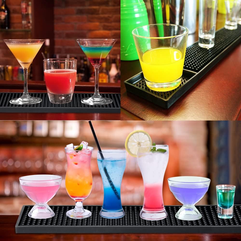 NJ Bar Mat, Non-Slip Bar mat, Bar Accessories, Cocktail Mixing Service PVC Rubber Drip Spill Mat, Bar Runners, Professional Bartender's Essential-Industrial and Home Kitchen Table 23.5x3": 2 Pcs.