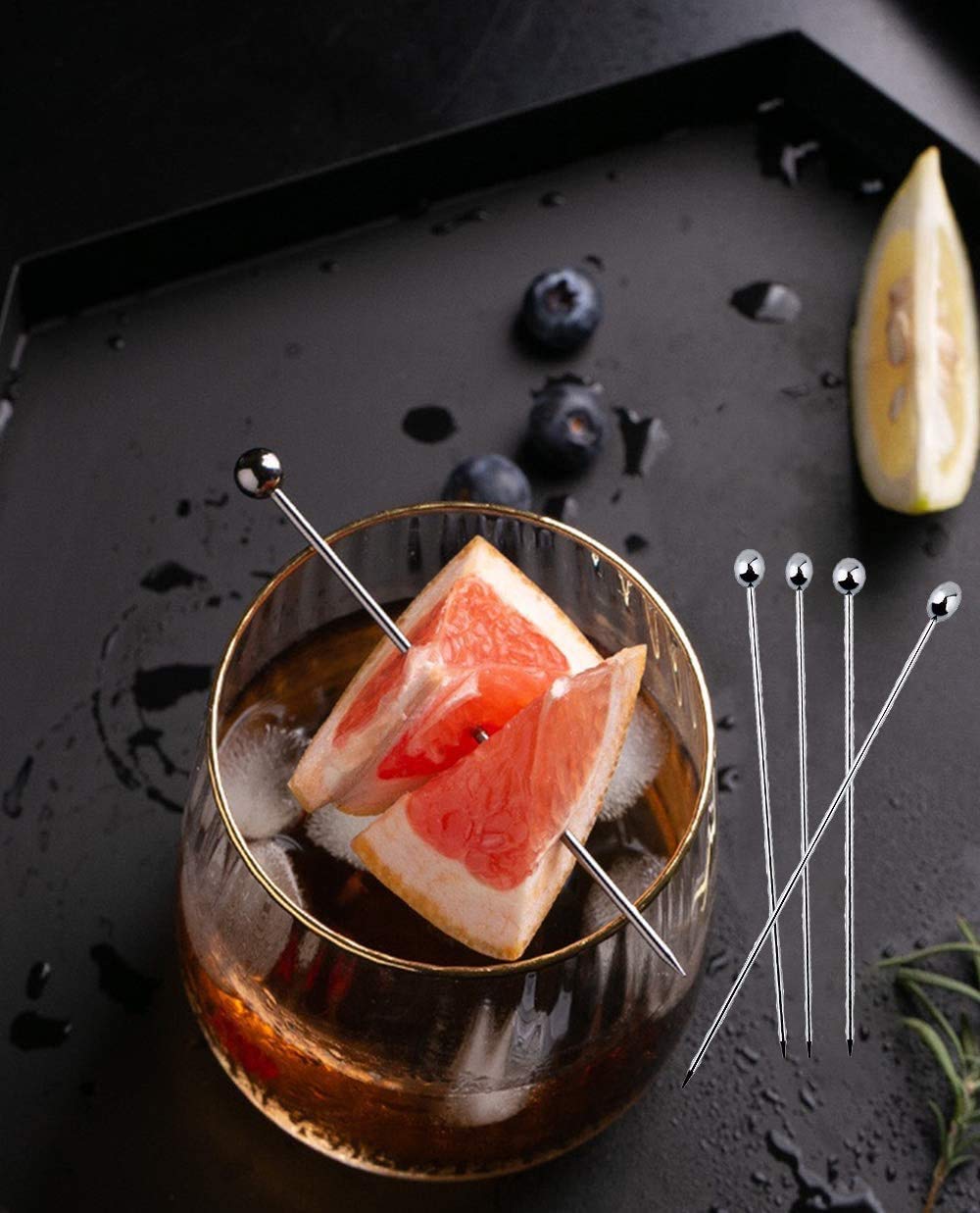 NJ Cocktail Picks 304 Stainless Steel Martini Olive Skewers Reusable Sticks Starter Toothpicks Fruit Stick, Perfect for Party Home Bar (Copy)