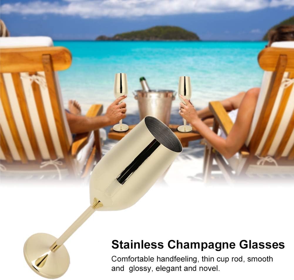Champagne Flute, Stainless Steel Unbreakable Wine Glass, Shatterproof Drinking Cups for Bar and Home Party: Gold Finish